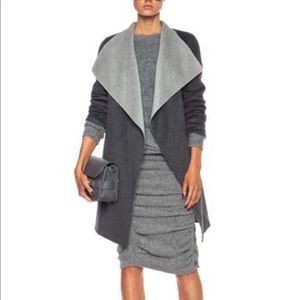 Theory Two Toned Wide Lapel Dove Grey Charcoal Gray Soft Belted Wrap Coat Size S